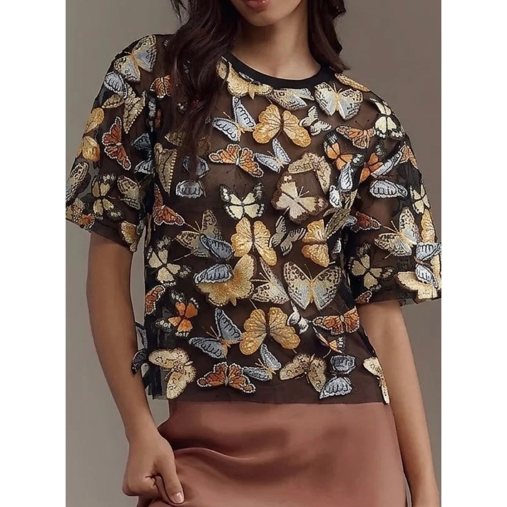 Anthropologie Dolan Left Coast 3D Butterfly Tee Appliqué Whimsy Cottagecore M - Picture 2 of 5